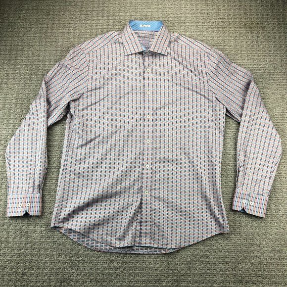 BUGATCHI UOMO Shirt Men Large L Multi Colored Shaped Fit Button Up Formal Party - Picture 1 of 6